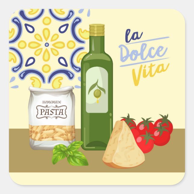 Pegatina Cuadrada Mercado de la vida en Italia (Anverso)