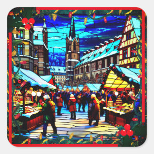 Pegatina Cuadrada Mercado de navidades