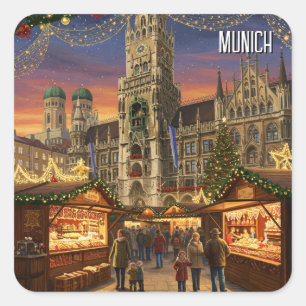 Pegatina Cuadrada Mercado de Navidades de Alemania Munich Marienplat