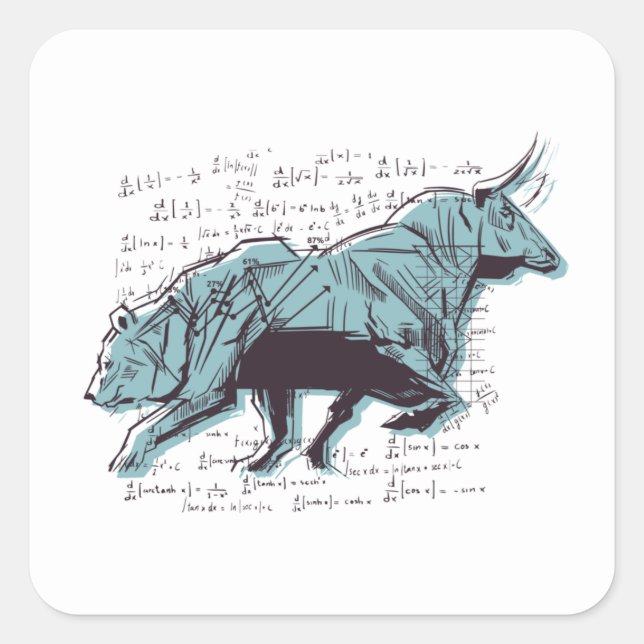 Pegatina Cuadrada Mercado De Osos Y Bulls Inversionistas (Anverso)