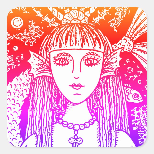 PEGATINA CUADRADA MERCADO GÓTICO, FANTASÍA DEL MAR NEGRO WHIMSY (Anverso)