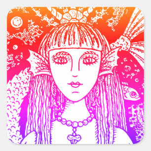 PEGATINA CUADRADA MERCADO GÓTICO, FANTASÍA DEL MAR NEGRO WHIMSY