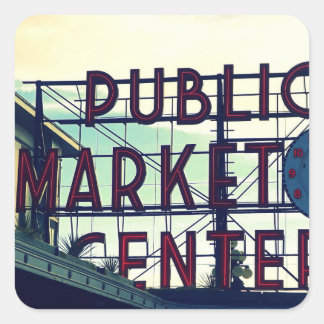 Pegatina Cuadrada Mercado Pikes Place de Seattle