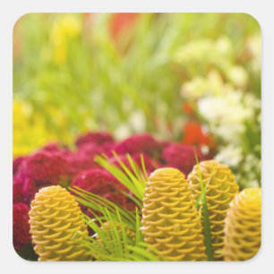 Pegatina Cuadrada Mercado semanal de frutas y verduras del viernes.