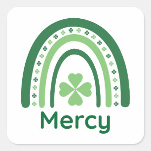 Pegatina Cuadrada Mercy Name Clover Boho Rainbow