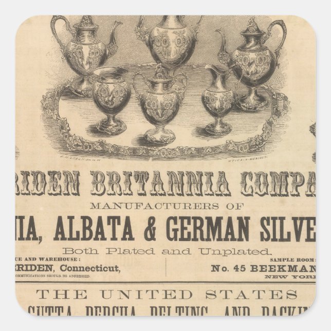 Pegatina Cuadrada Meriden Britannia Company (Anverso)