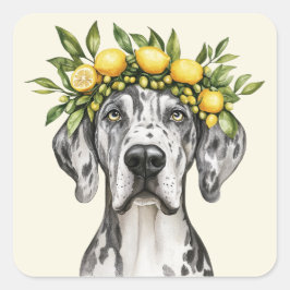Pegatina Cuadrada Merle Great Dane Dog Lemon Crown