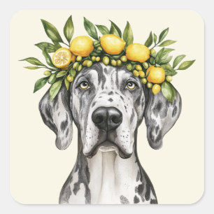 Pegatina Cuadrada Merle Great Dane Dog Lemon Crown