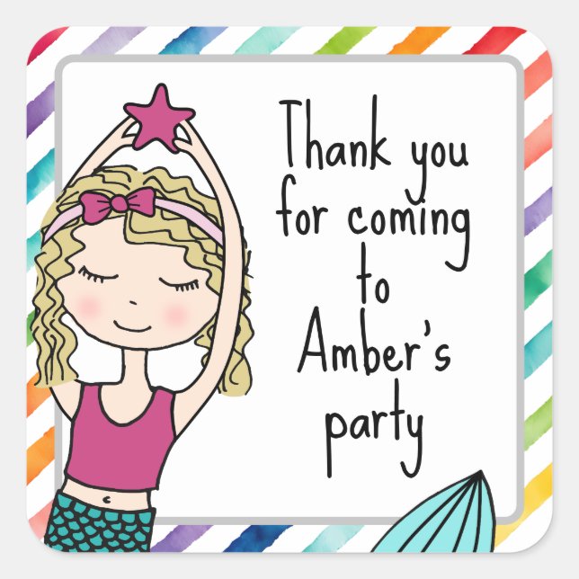 Pegatina Cuadrada Mermaid gracias a los pegatinas por la bolsa (Anverso)