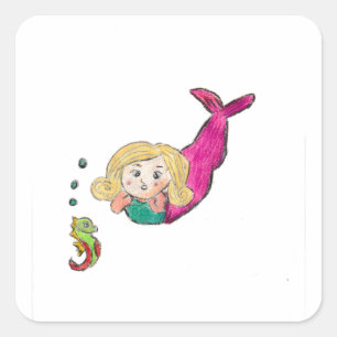 Pegatina Cuadrada Mermaid Seahorse