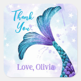 Pegatina Cuadrada Mermaids Tail Gracias fiesta de cumpleaños