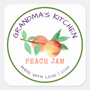 Pegatina Cuadrada Mermelada de Melocotón Hecha con Amor de la Cocina