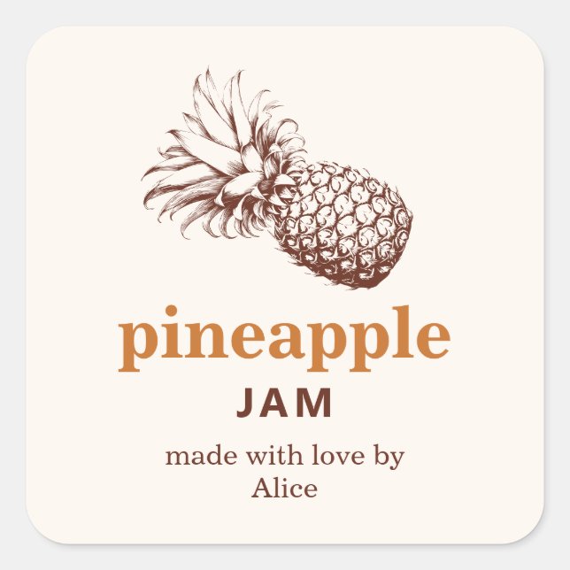 Pegatina Cuadrada Mermelada de piña casera con colores personalizado (Anverso)