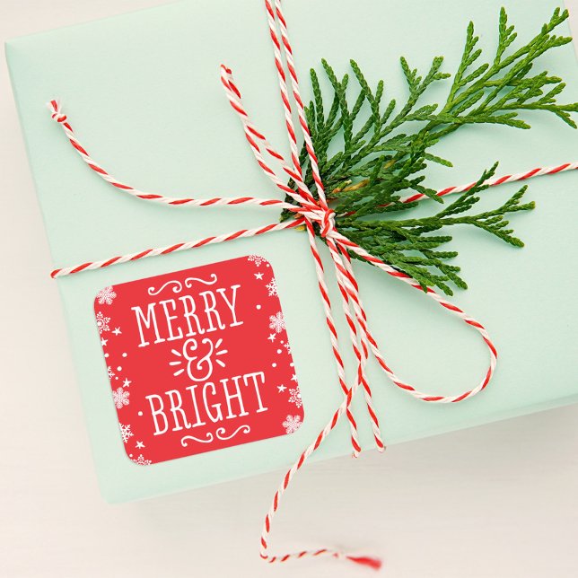 Pegatina Cuadrada Merry and Bright Modern Red Holiday (Subido por el creador)