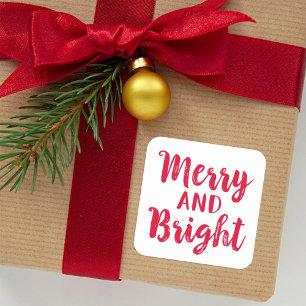 Pegatina Cuadrada Merry and Bright Rojo Moderno de Letra de Pincel