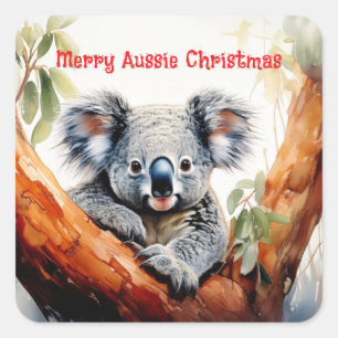 Pegatina Cuadrada Merry Aussie Navidades Koala