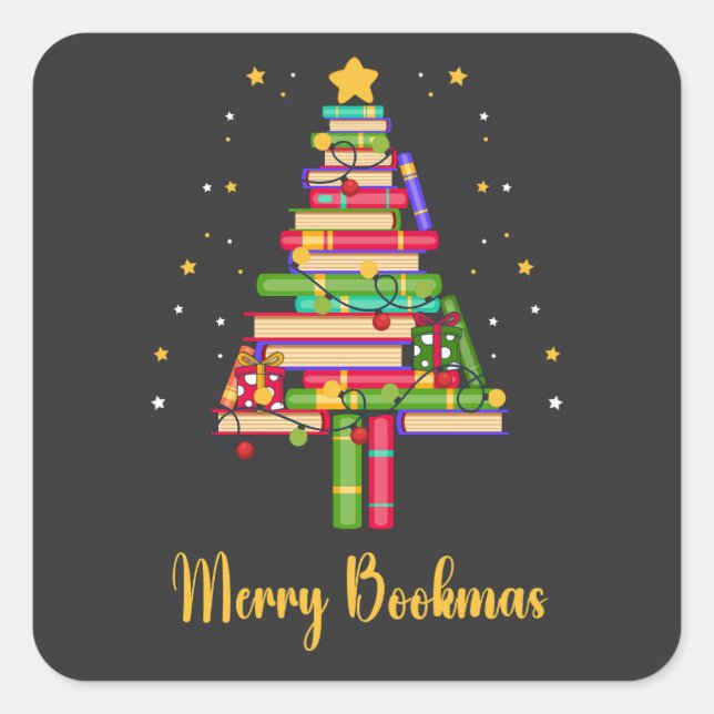Pegatina Cuadrada Merry Bookmas (Anverso)