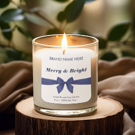 Pegatina Cuadrada Merry & Bright | Blue Bow Modern Candle Labels