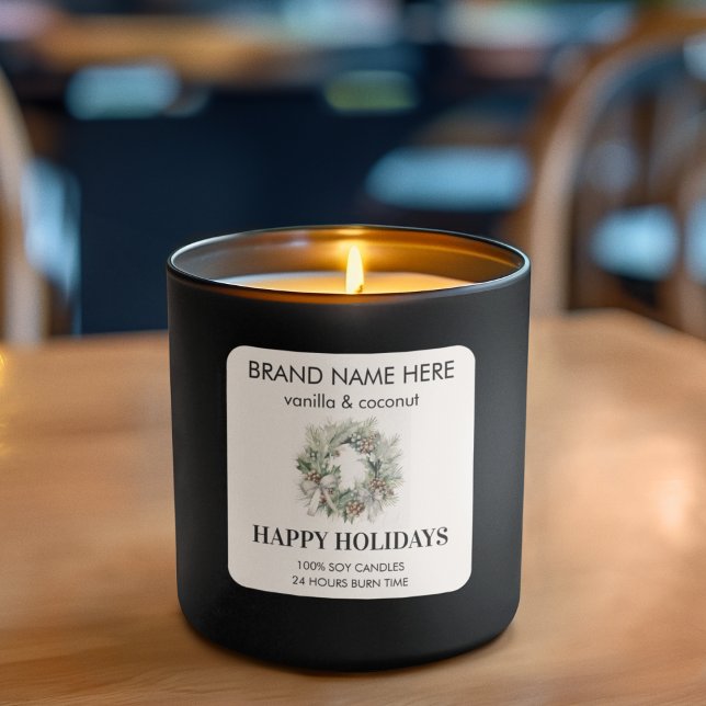 Pegatina Cuadrada Merry & Bright Candle Label | Happy Holidays (Subido por el creador)