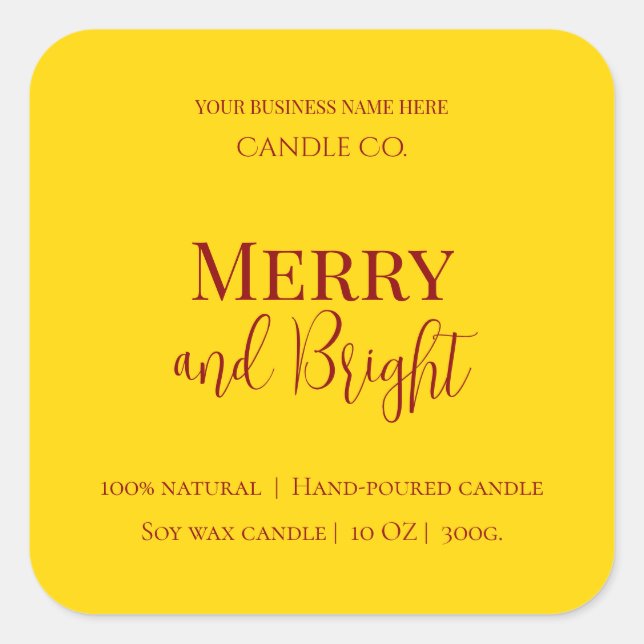 Pegatina Cuadrada Merry & Bright Holiday | Editable Christmas Candle (Anverso)