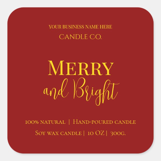 Pegatina Cuadrada Merry & Bright Holiday | Editable Christmas Candle (Anverso)