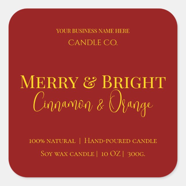 Pegatina Cuadrada Merry & Bright Holiday | Editable Christmas Candle (Anverso)