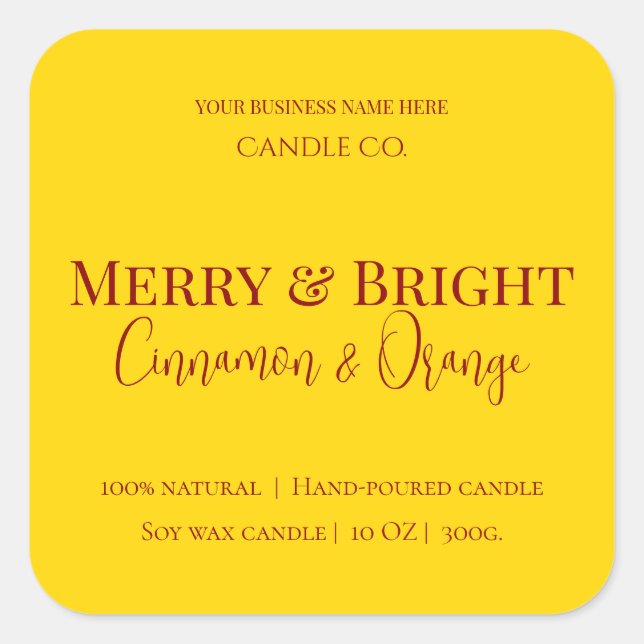 Pegatina Cuadrada Merry & Bright Holiday | Editable Christmas Candle (Anverso)