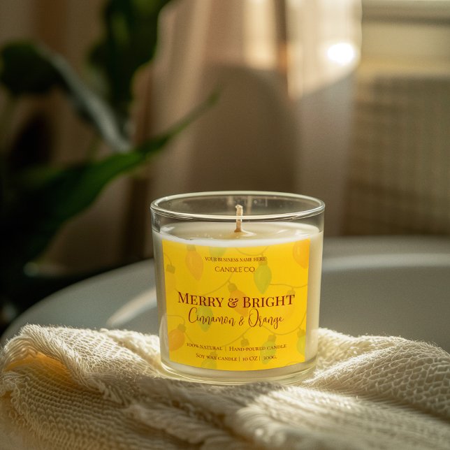 Pegatina Cuadrada Merry & Bright Holiday | Editable Christmas Candle (Subido por el creador)