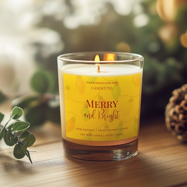 Pegatina Cuadrada Merry & Bright Holiday | Editable Christmas Candle (Subido por el creador)