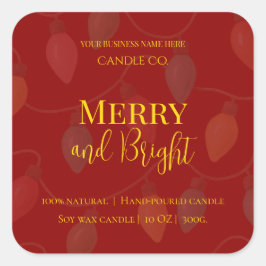 Pegatina Cuadrada Merry & Bright Holiday | Editable Christmas Candle