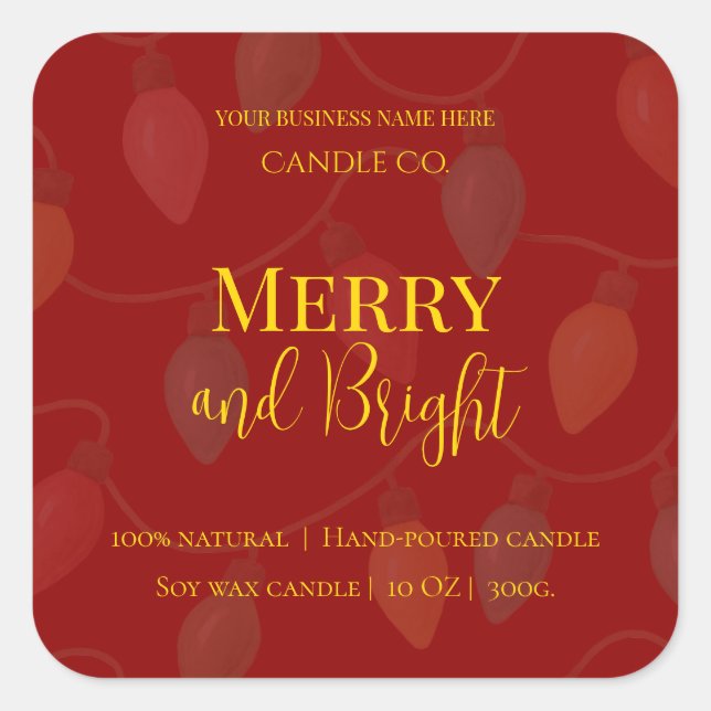 Pegatina Cuadrada Merry & Bright Holiday | Editable Christmas Candle (Anverso)