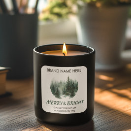Pegatina Cuadrada Merry & Bright Modern Pine Trees Candle Label 