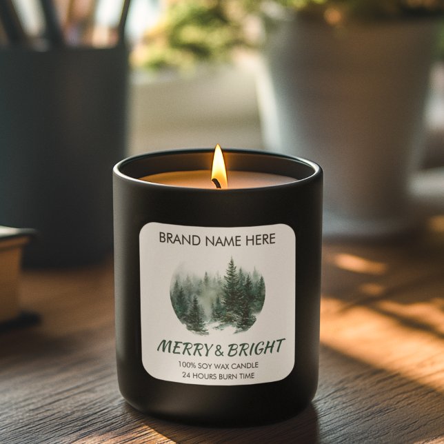 Pegatina Cuadrada Merry & Bright Modern Pine Trees Candle Label  (Subido por el creador)