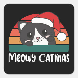 Pegatina Cuadrada Merry Catmas Funny Cat Navidades Pun Square Sticke