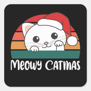 Pegatina Cuadrada Merry Catmas Funny Cat Navidades Pun Square Sticke