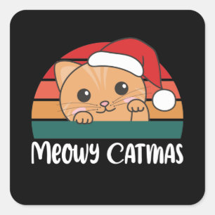 Pegatina Cuadrada Merry Catmas Funny Cat Navidades Pun Square Sticke