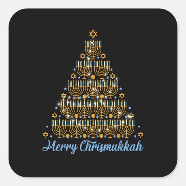 Pegatina Cuadrada Merry Chrismukkah 2022 Happy Hanukkah Christmas Tr (Anverso)