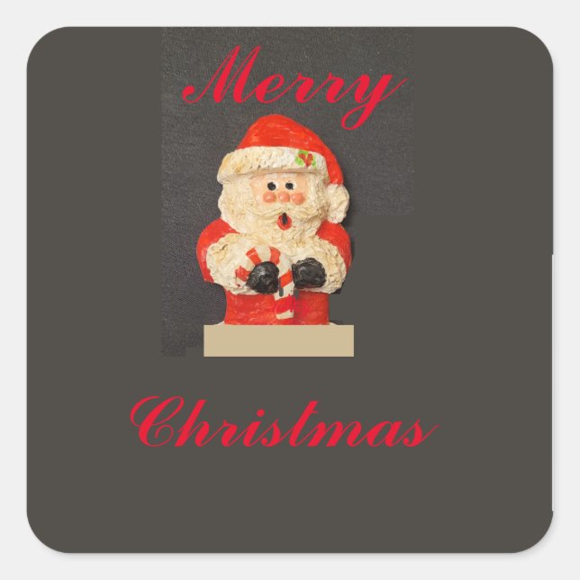 PEGATINA CUADRADA MERRY CHRISRMAS CANDY CANE SANTA (Anverso)