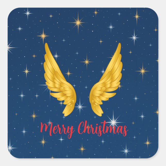 Pegatina Cuadrada Merry Christmas Angel Wings (Anverso)