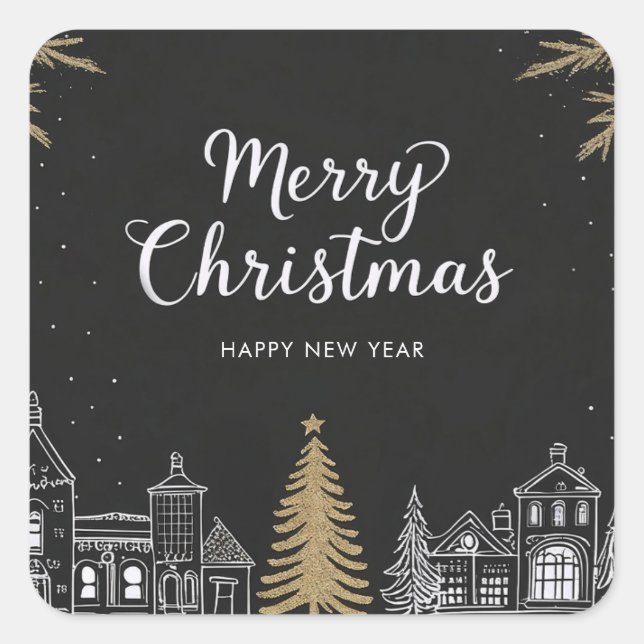 Pegatina Cuadrada Merry Christmas Calligraphy Scrip Holiday (Anverso)