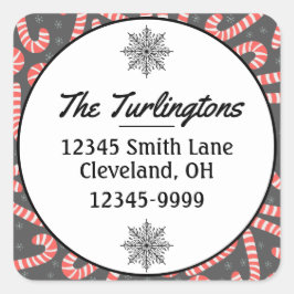 Pegatina Cuadrada Merry Christmas Candy Canes Return Address