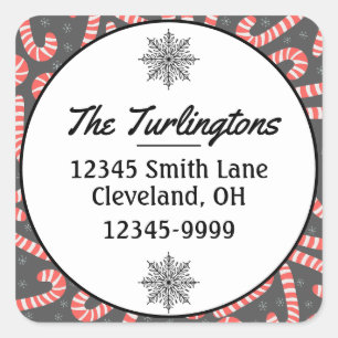 Pegatina Cuadrada Merry Christmas Candy Canes Return Address