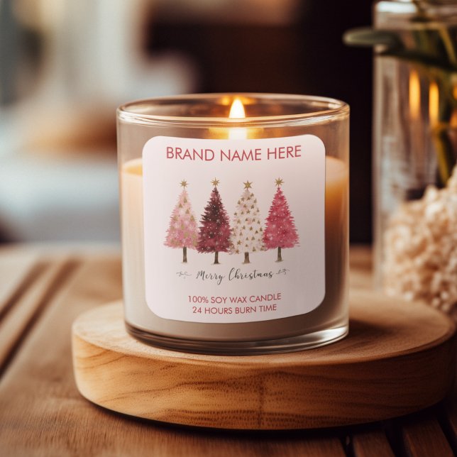 Pegatina Cuadrada Merry Christmas | Christmas Trees  Candle Labels (Subido por el creador)
