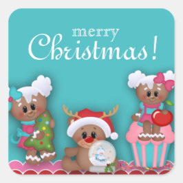 Pegatina Cuadrada Merry Christmas Cute Personalizado Cupcake Pegatin