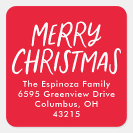 Pegatina Cuadrada Merry Christmas dirección de retorno con mantas ro