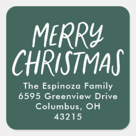 Pegatina Cuadrada Merry Christmas dirección de retorno verde simple