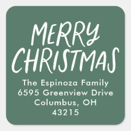 Pegatina Cuadrada Merry Christmas dirección de retorno verde simple