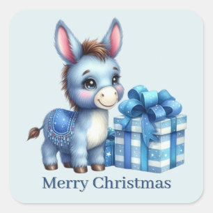 Pegatina Cuadrada Merry Christmas donkey add text