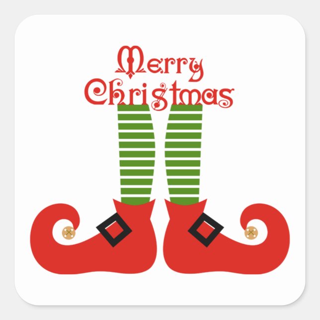 Pegatina Cuadrada Merry Christmas Elf Feet (Anverso)