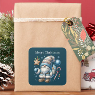 Pegatina Cuadrada Merry Christmas gnome añadir texto